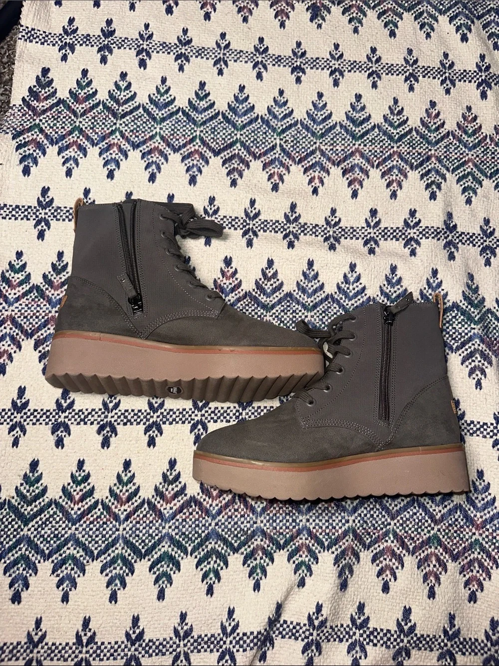 Dr. Scholl's Charcoal Lace-Up Side-Zip Ankle Boots with Tan Heel Pull